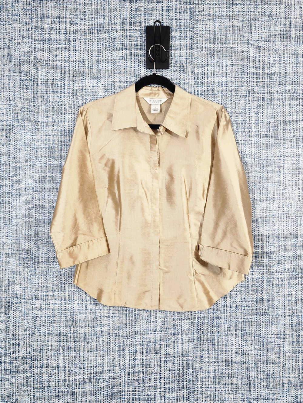​Allison Taylor Shirt Womens L Large Gold Silk 3/4 Sleeve Button Up Blouse